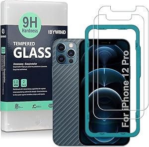 Ibywind Screen Protector for iPhone 12/12 Pro (6.1"), [Pack of 2] with Back Carbon Fiber Skin Protector,Including Easy Install Kit
