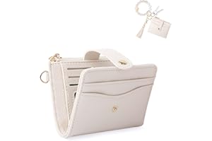 KNGITRYI Small Wallets Woman,Card Wallet Keychain Wristlet Wallets for Women RFID Card Holder with Coin Pocket & Id Window (Beige)