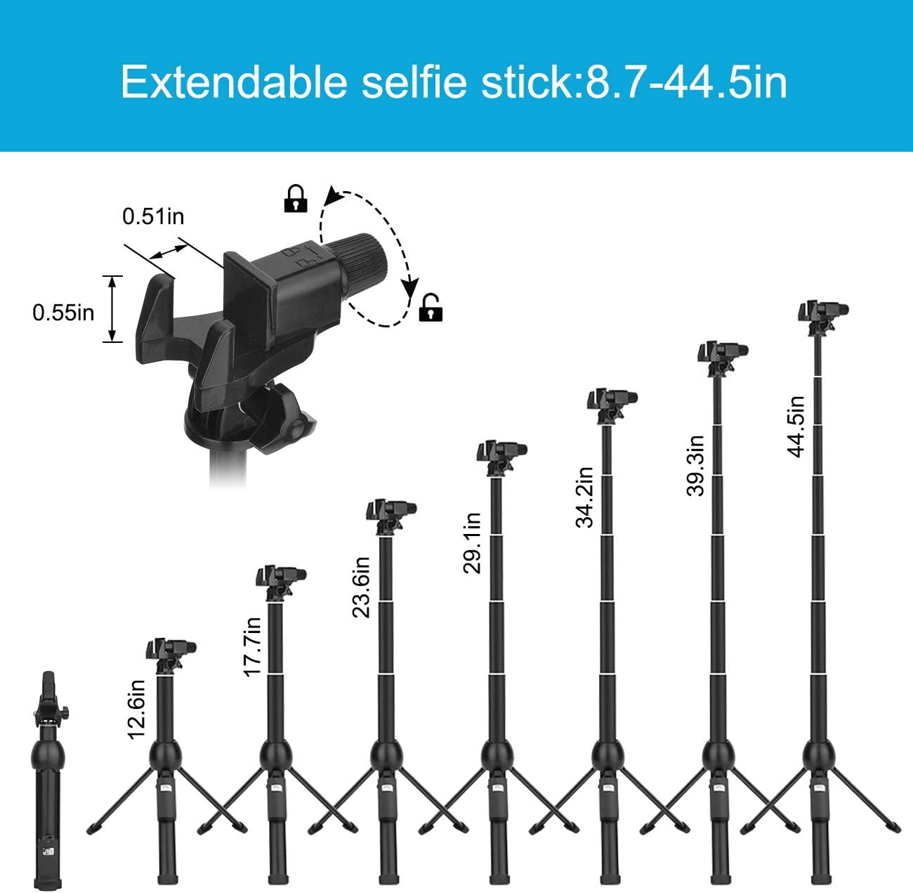 Selfie Stick,45 Inch Extendable Selfie Stick Tripod with Rechargeable Wireless Remote and Phone Tripod Stand,Compatible with iPhone 11 Pro Xs X 8 7 6 Plus,Samsung Galaxy Note10 S10 S9 S8,Gopro