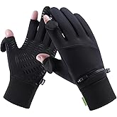 LJCUTE Winter Fingerless Cycling Gloves for Men & Women, Windproof Cold Weather Touchscreen Fishing Gloves for Motorcycle Hunting Driving Ski