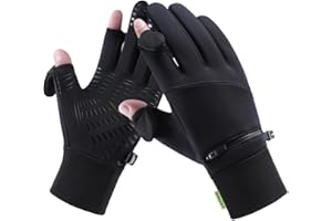 LJCUTE Winter Fingerless Cycling Gloves for Men & Women, Windproof Cold Weather Touchscreen Fishing Gloves for Motorcycle Hunting Driving Ski