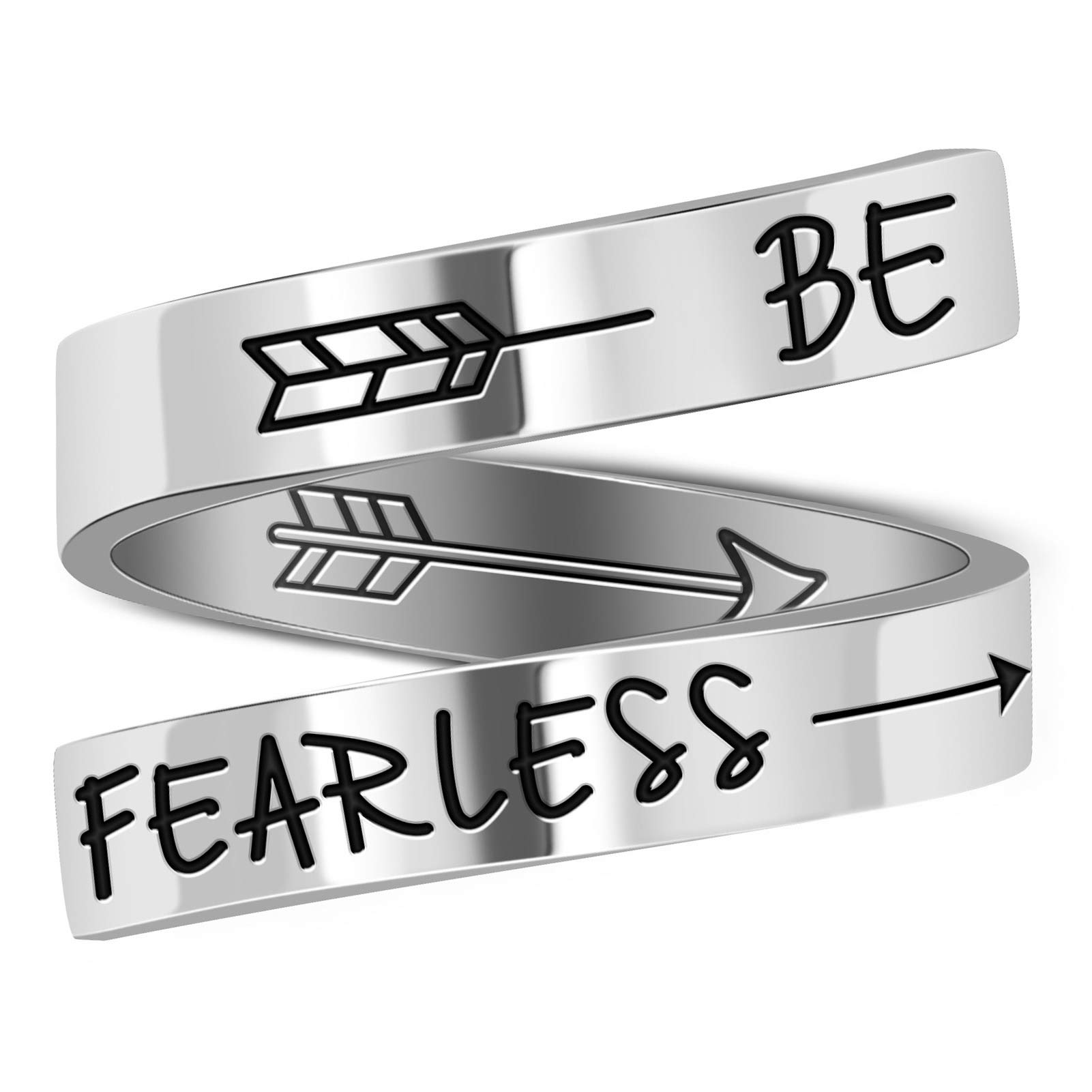 LucBuy Stainless Steel Keep Going Engraved Inspirational Gifts Adjustable Rings Jewelry for Women