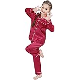 DF-deals Girls Boys Kids Silk Satin Pajamas Set Button-Down Clothes Long Sleeve Loungewear Sleepwear PJS