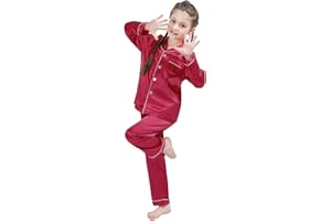 DF-deals Girls Boys Kids Silk Satin Pajamas Set Button-Down Clothes Long Sleeve Loungewear Sleepwear PJS