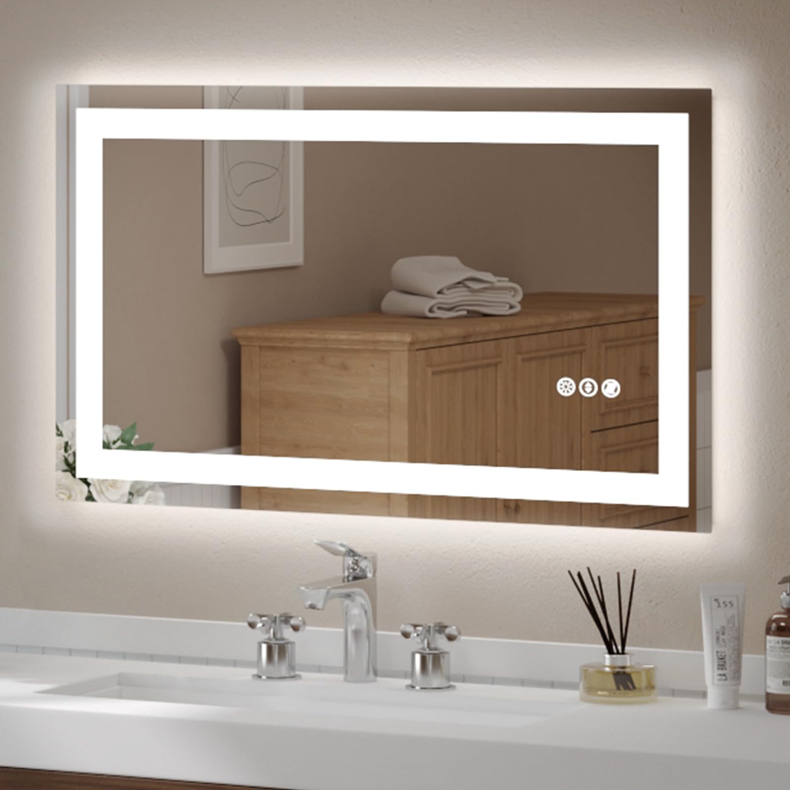 Photo 1 of **REFERENCE IMAGE**USHOWER LED Bathroom Mirror 40x24 Inch Tempered Glass - Frameless LED Backlit Lighted Mirror for Bathroom Vanity with Anti-Fog, 3 Colors Dimmable, Memory Function, Wall-Mounted