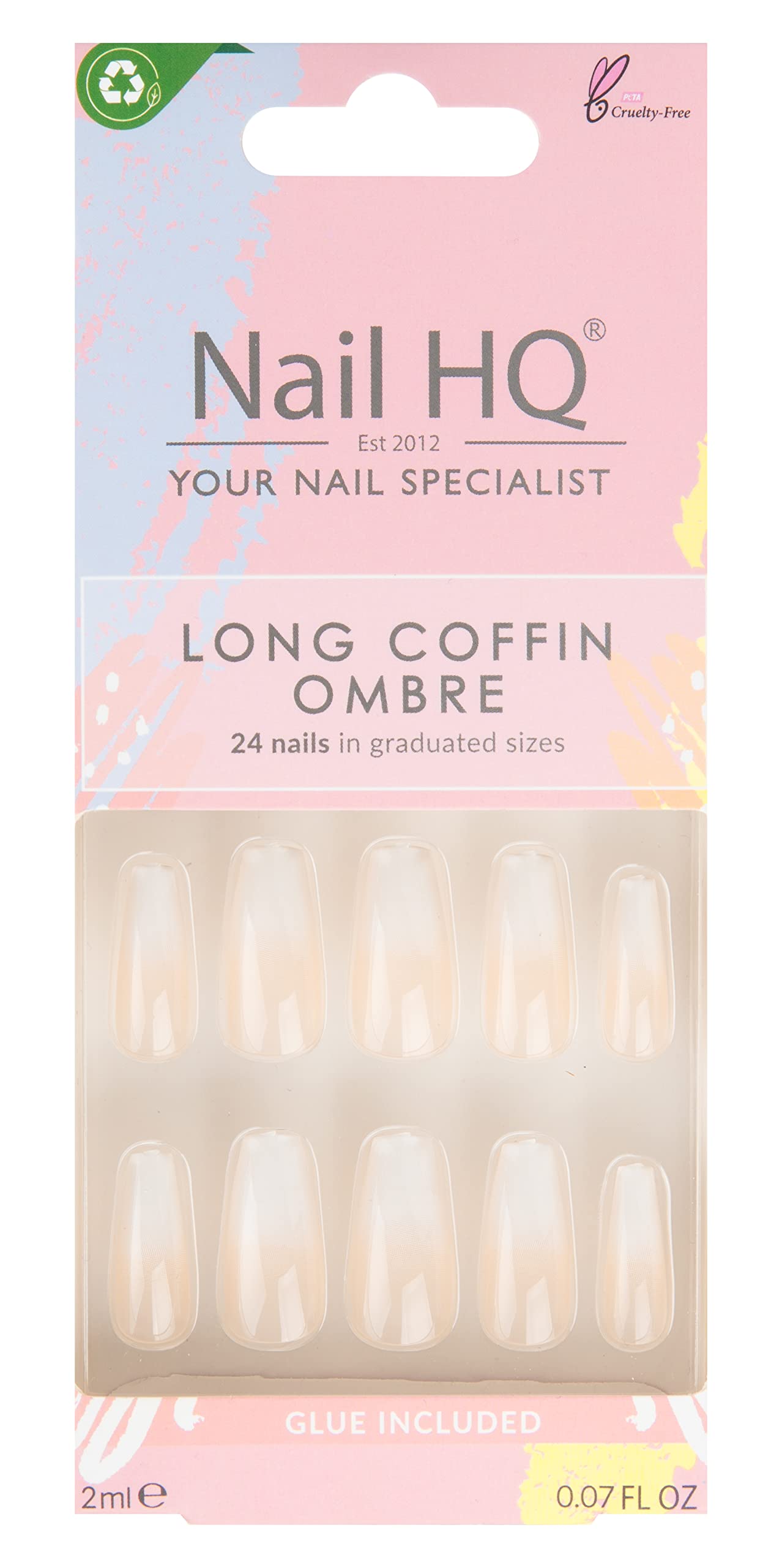 NAIL HQ Long Coffin Ombre Nails, Natural & White