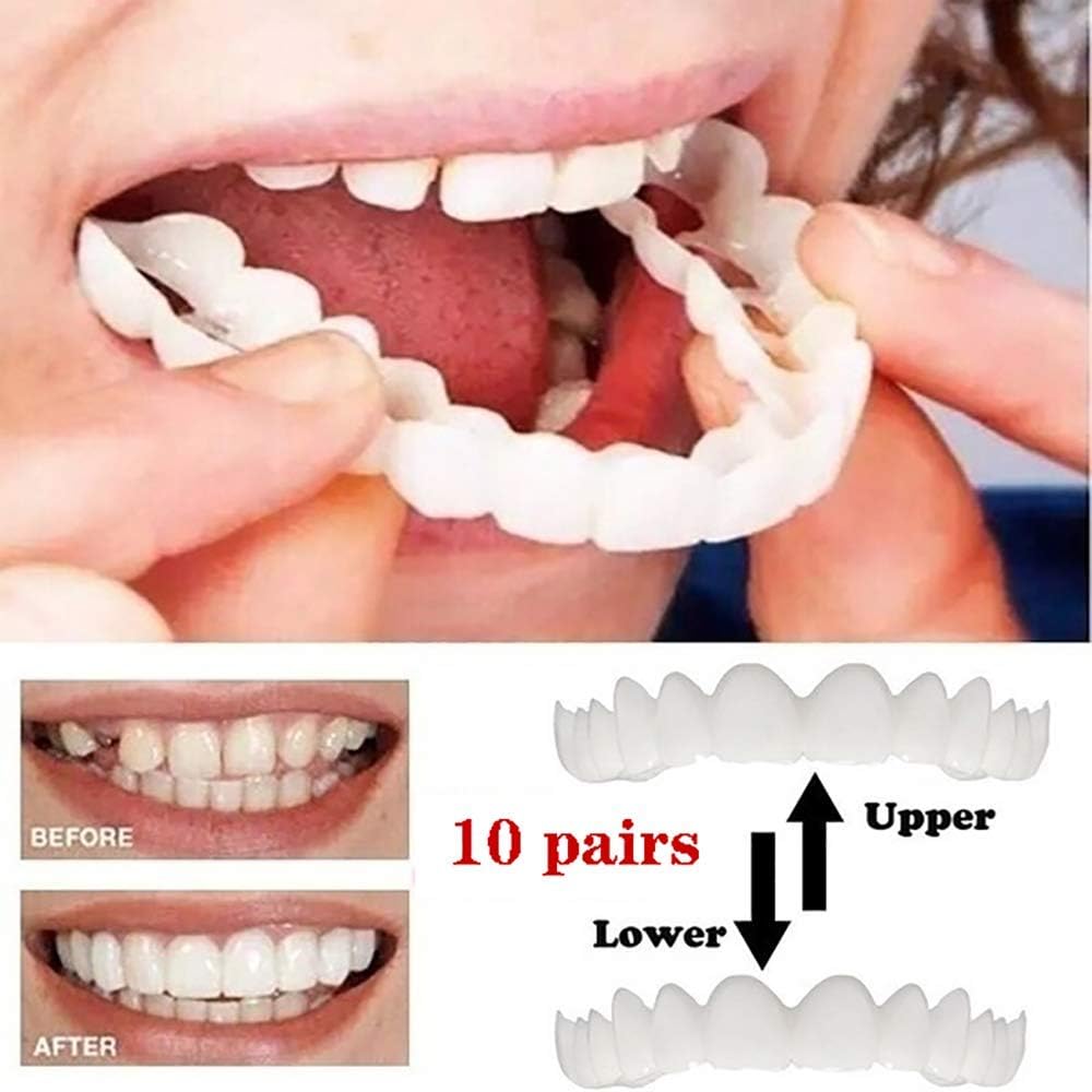 LIZONGFQ Newest Veneers Teeth, Cosmetic Teeth 20 Pcs - Temporary Smile Comfort Fit Flex Cosmetic Teeth, One Size Fits Most, Comfortable Top Tooth Veneer and Bottom Veneer - Tooth Veneer (Bottom +Top)