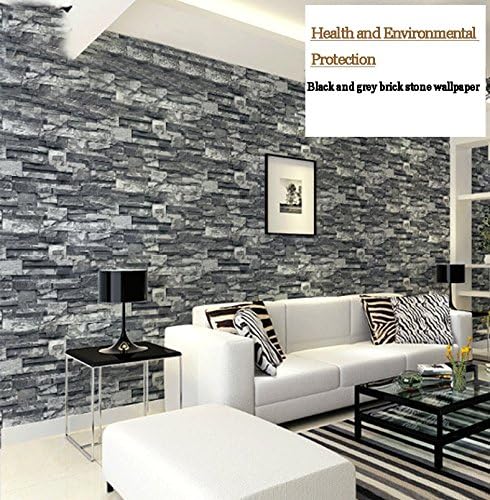 Modern 3D anti-brick PVC black grey waterproof wallpaper (10m0.53m) can be used as a bedroom living room shop background.