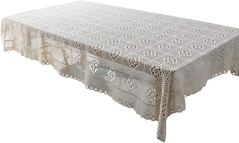 Sxshun Tovaglia All Uncinetto Fatta A Mano Tovaglia Traforata Da Tavola In Cotone Copritavolo Elegante Con Scarti Beige 140 160 Amazon It Amazon It