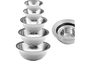 YGFRSTO Mixing Bowl Set of 5, Stainless Steel Mixing Bowls, Nesting Whisking Bowl Set for Cooking, Baking, Serving, Food/Salad Prep