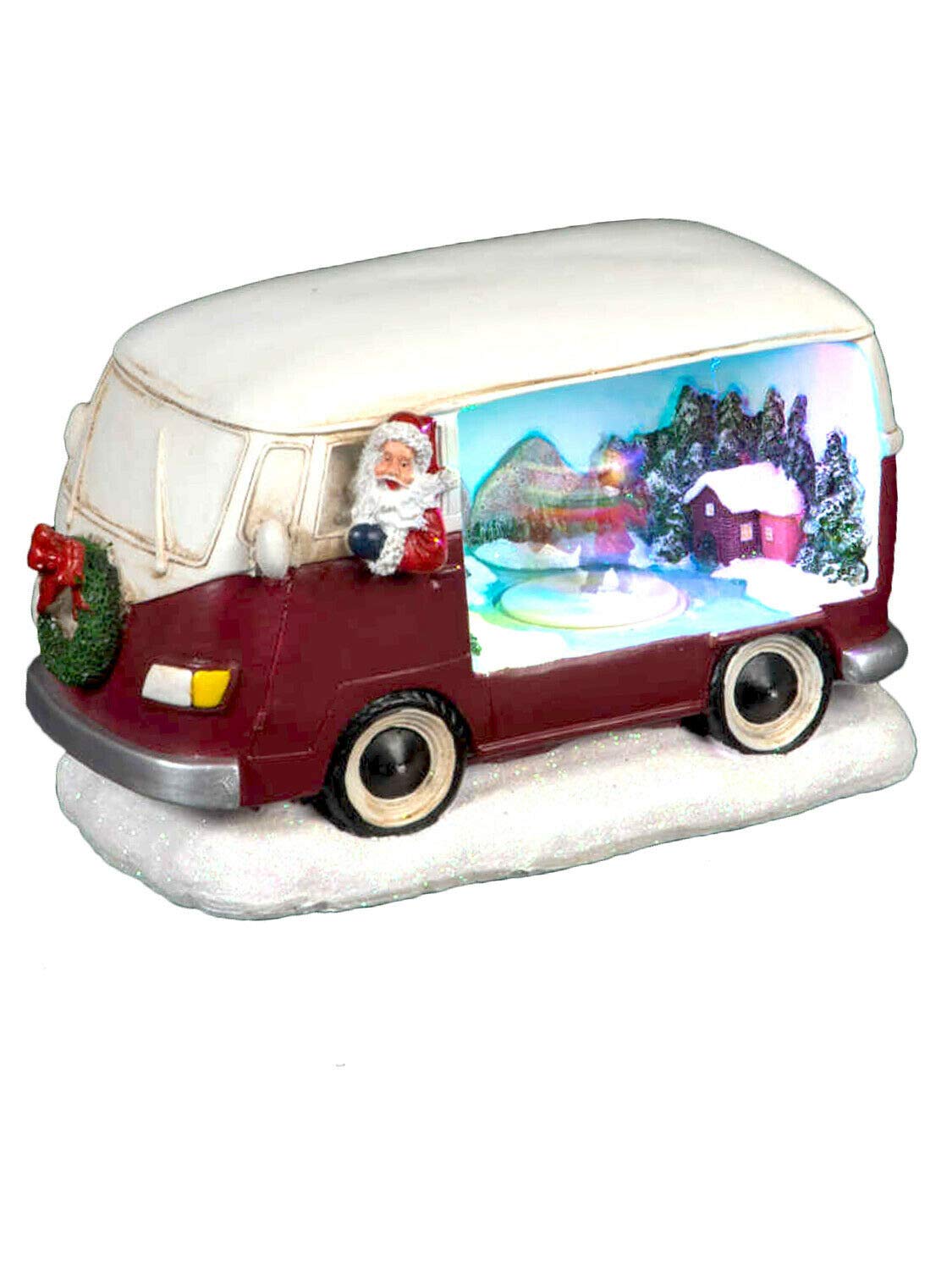 Santa in VW Camper Van with Snow Scene & LED Lights