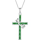 YIFSIY Gemstone Crown Cross Necklaces for Women, 925 Sterling Silver Rectangular cut Zircon Pendant With Rotated Crown Faith Cross Jewelry Gift