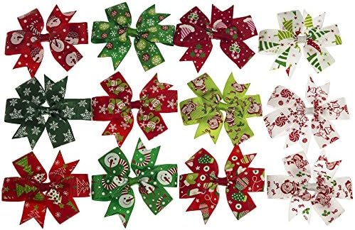 Hair Bows for Christmas—Aieasyda 4 Inch Boutique Grosgrain Ribbon Hair Bows Clips for Baby Girl Kids Toddlers (12PC 4Inch-Christmas)