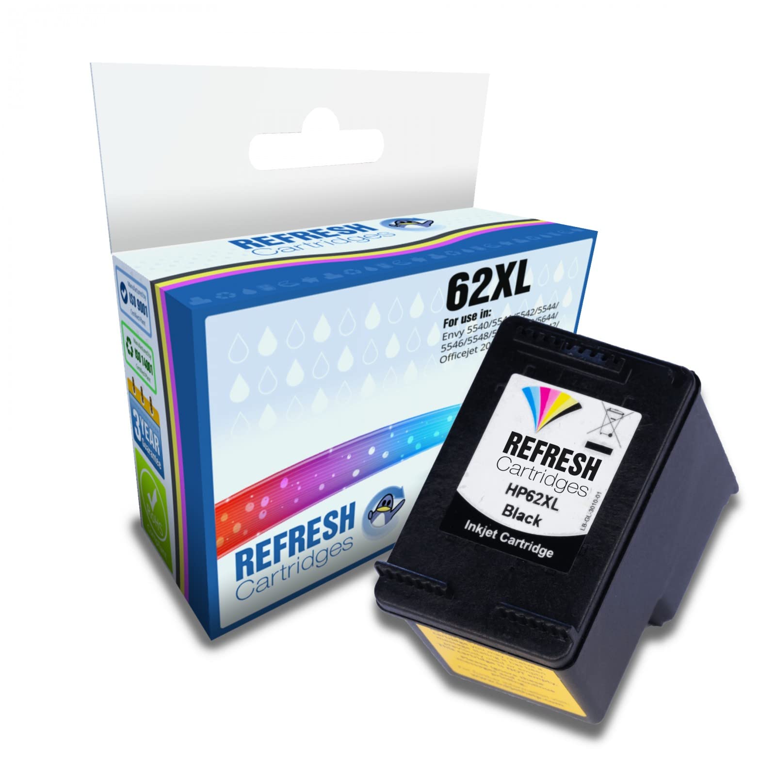 Refresh Cartridges Remanufactured Ink Cartridge Replacement for HP 62XL (Black)