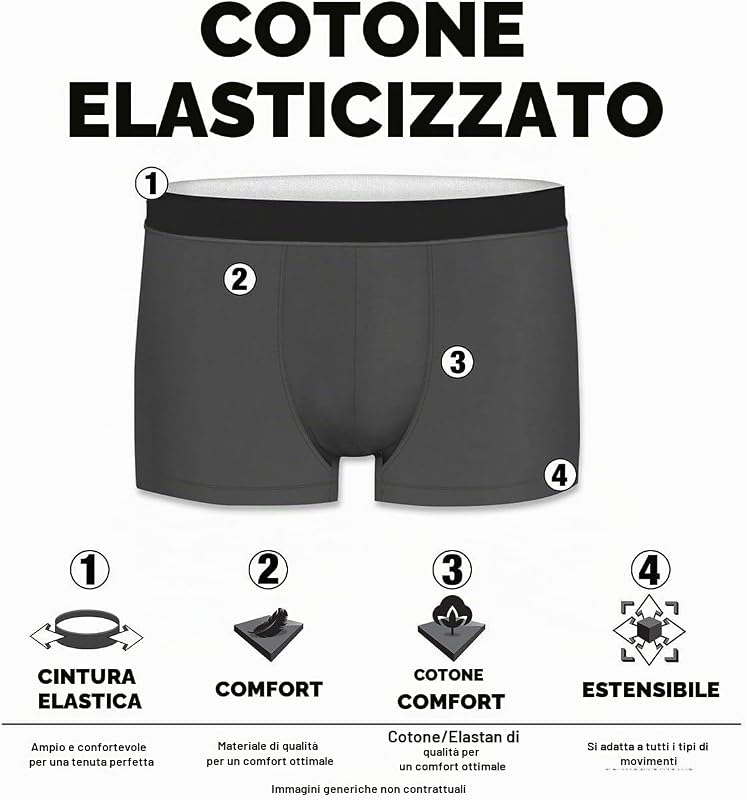 Mutande Boxer Uomo Cotone, Set da 6, Nero B2 (L)