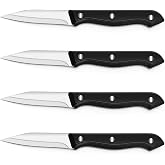 BEWOS 4-Piece Paring Knife Set - Paring Knives with Ergonomic Handle, 3.5 Inch Triple Rivet Paring Knives, Stainless Steel Black Parers for Vegetable, Fruit &amp; Kitchen Use