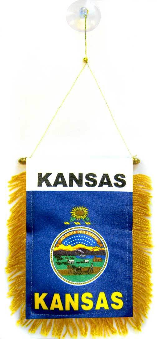 AZ FLAG - Kansas Mini Banner - 6'' x 4'' - 100% Polyester US state of Kansas Small Pennant for Car - Double-sided Flag with Suction Cup Hanger