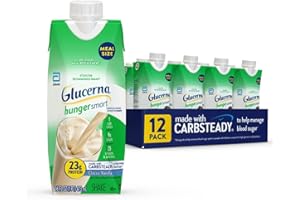 Glucerna Hunger Smart Meal Size Shake, Diabetic Meal Replacement, Blood Sugar Management, 23g Protein, 250 Calories, Classic Vanilla, 16-fl-oz Carton, 12 Count