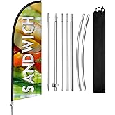 QSUM Sandwich Swooper Flag, 9FT Sandwich Signs for Business, Eye Catching Advertising Banner with Stainless Steel Flagpole, Ground Stake and Polyester Flag