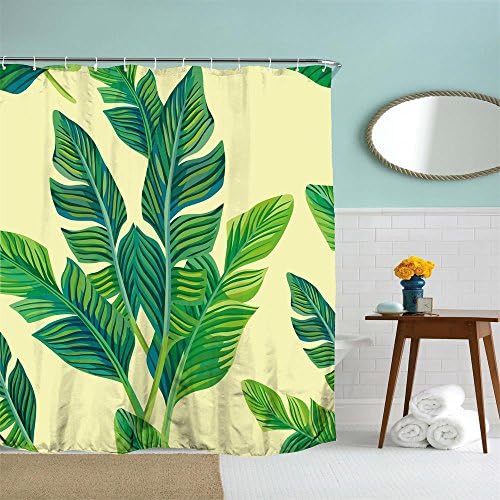 LANGYS Banana Leaves 3D Waterproof Polyester Shower Curtains Bathroom Divider Curtains Bathroom Decorating