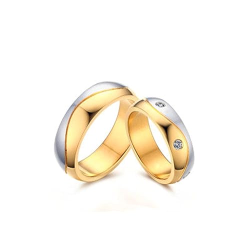 Beydodo 1PCS Edelstahl Ring Herren/Damen Hochglanzpoliert Matte Fertig Zirkonia Breite 6MM Eherring Verlobungsring Gold