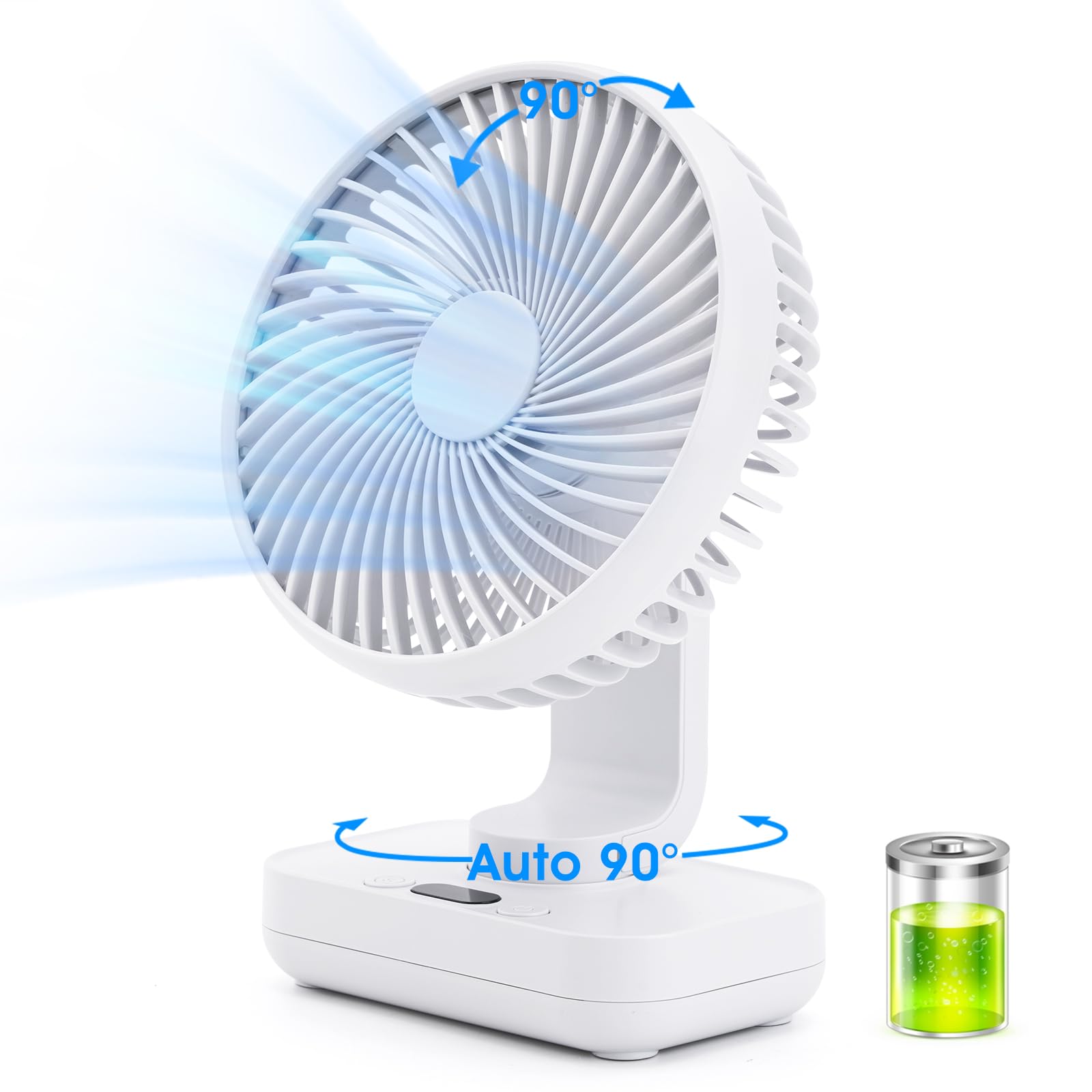 Photo 1 of Digibond Oscillating Table Fan Small Oscillating Fan for Bedroom/Indoor/Outdoor Ultra Quiet Mini Desk Fan Auto 90° Rotated 4 Speeds 5in Wall Mounted Cordless Portable Rechargeable (White)