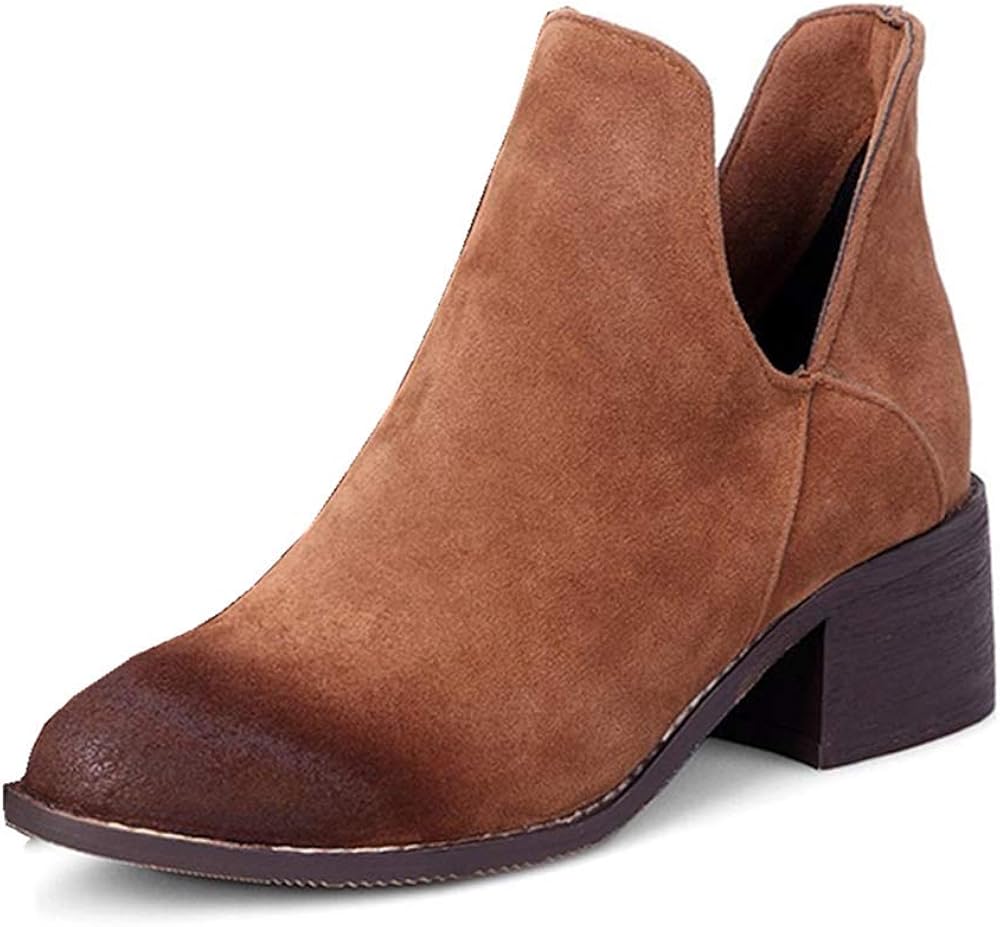 Jesper Women Retro Ankle Booties Chunky Low Heel Cut Out