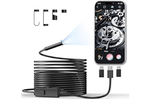 CTEOUNPT Endoscope Camera with Light, 1920P HD Borescope Inspection Camera with 8 Adjustable LEDs, IP67 Waterproof Semi-Rigid 16.4ft Snake Cable for Android, iPhone, and iPad(Single Lens)