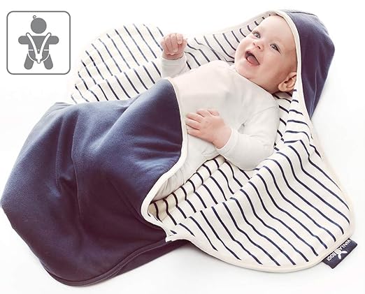 Wallaboo Einschlagdecke Coco, Sehr praktische und Kuschelweiche Babydecke, 100% Baumwolle, 90 x 70 cm, Farbe: blue stripe