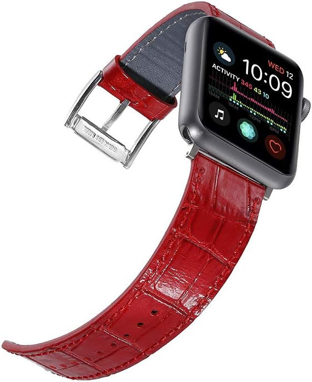 Faytop Bright Patent Red Leather Strap for Apple Watch Band 38mm 40mm Women Men,Alligator Grain Leather Strap for iWatch Apple Watch Series 5/4/3/2/1 Sport and Edition