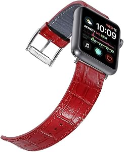 Faytop Bright Patent Red Leather Strap for Apple Watch Band 38mm 40mm Women Men,Alligator Grain Leather Strap for iWatch Apple Watch Series 5/4/3/2/1 Sport and Edition