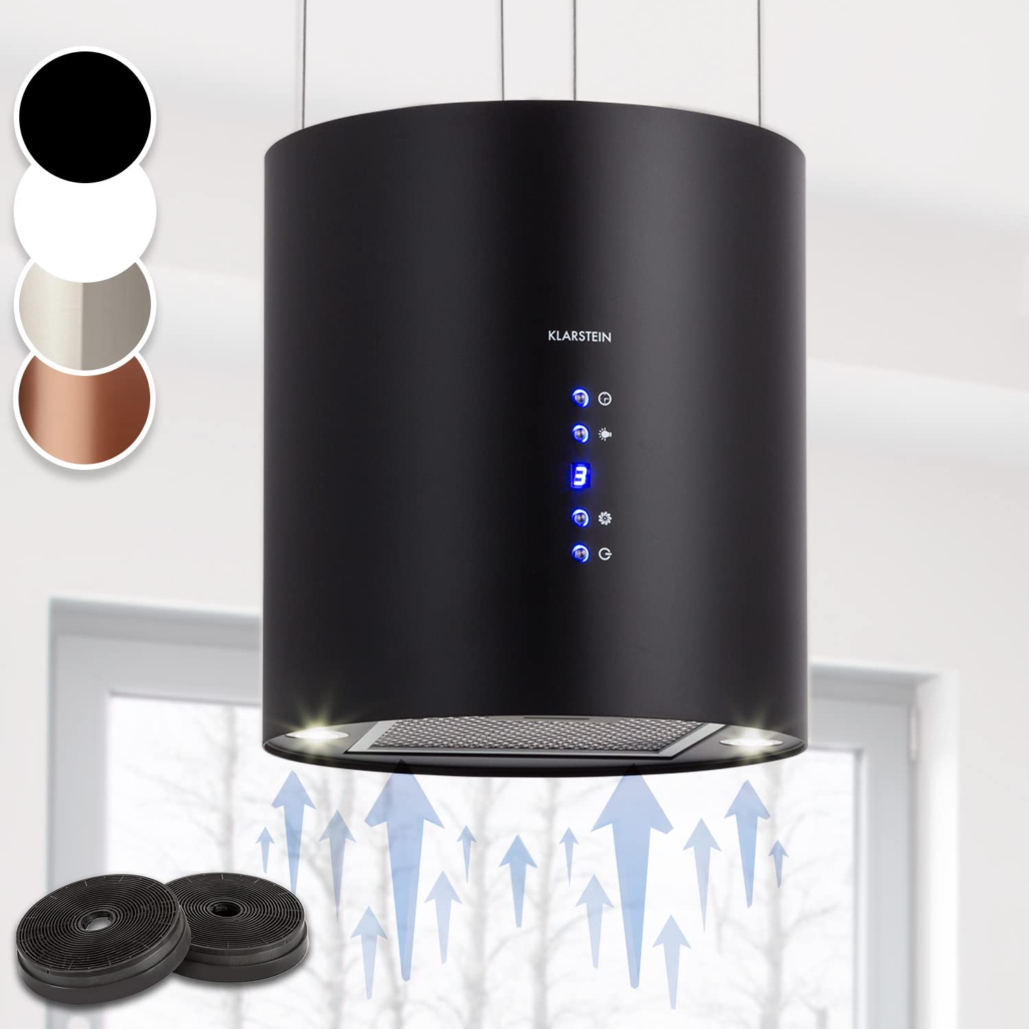 Klarstein-Campana-Extractora-Colgante-Isla-Cocina-Flujo-de-aire-de-558mh-Temporizador-Extractor-de-Cocina-Ajustable