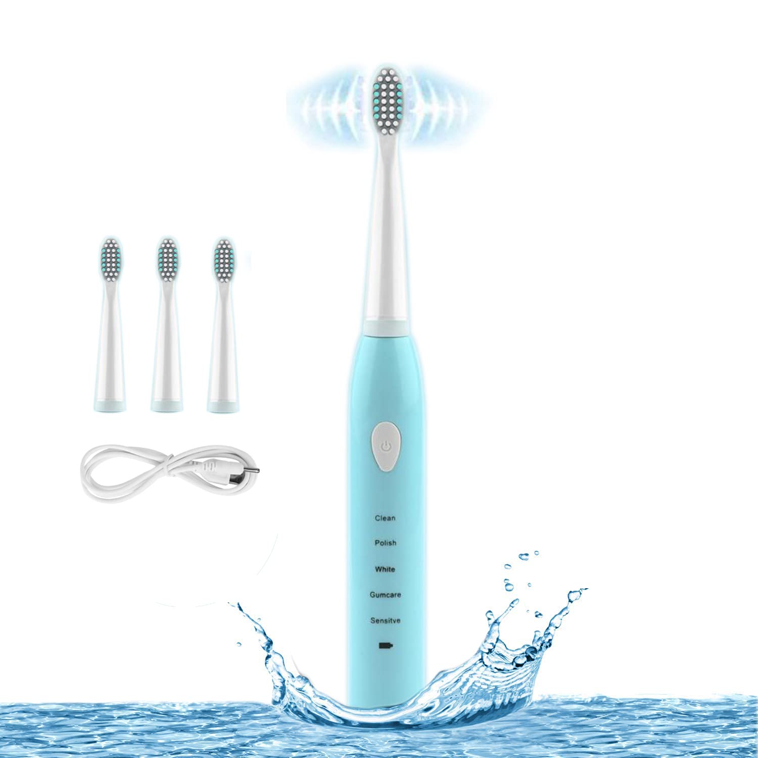 Photo 1 of ?????? RED-NI Sonic Electric Toothbrush, 4 Free Replacement Heads Included as Gifts Ideal for Adult Children and Couples Use USB Fast Charging Waterproof Toothbrush,Model: ET201 (Blue)