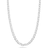 Miabella Italian Solid 925 Sterling Silver 4mm Diamond-Cut Solid Flat Mariner Link Chain Necklace for Women Men, Made in Italy