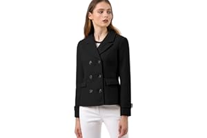 Allegra K Women's Notched Lapel Double Breasted Pea Coat