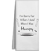 Joyriza I'm Sorry for What I Said When I was Hungry Decorative Kitchen Towels, Funny Dish Hand Towel for Women Friends, Waffle Tea Towels with Humorous Saying, 16x24 Inch