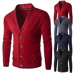 ASOBIMONO Men's Knitted Cardigan Sweaters V Neck