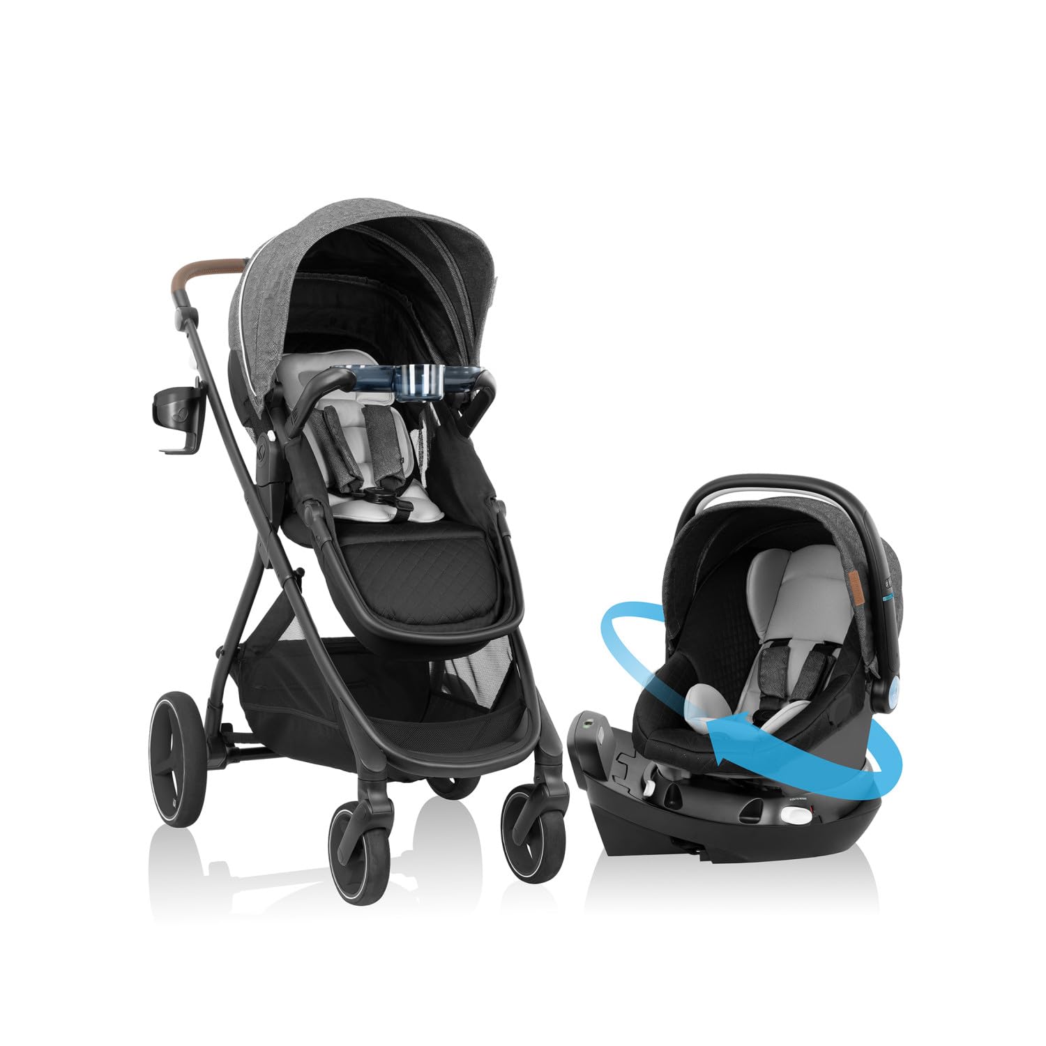 Photo 1 of **SCRATCHES AND SCRAPES FROM TRANSPORT **Evenflo Shyft Intuiti+ Travel System Featuring Revolve180 LiteMax™ NXT Rotating Rear-Facing Lightweight Preemie and Infant Car Seat with SensorySoothe 3-30 lbs. (Angler Tweed)