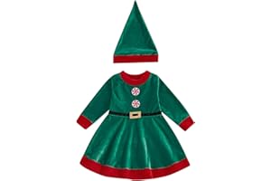 Aifawile Kids Toddler Baby Girls Christmas Elf Costume Santa Clothes Velvet Princess Dress Hat Socks Holiday Dress Up Costume