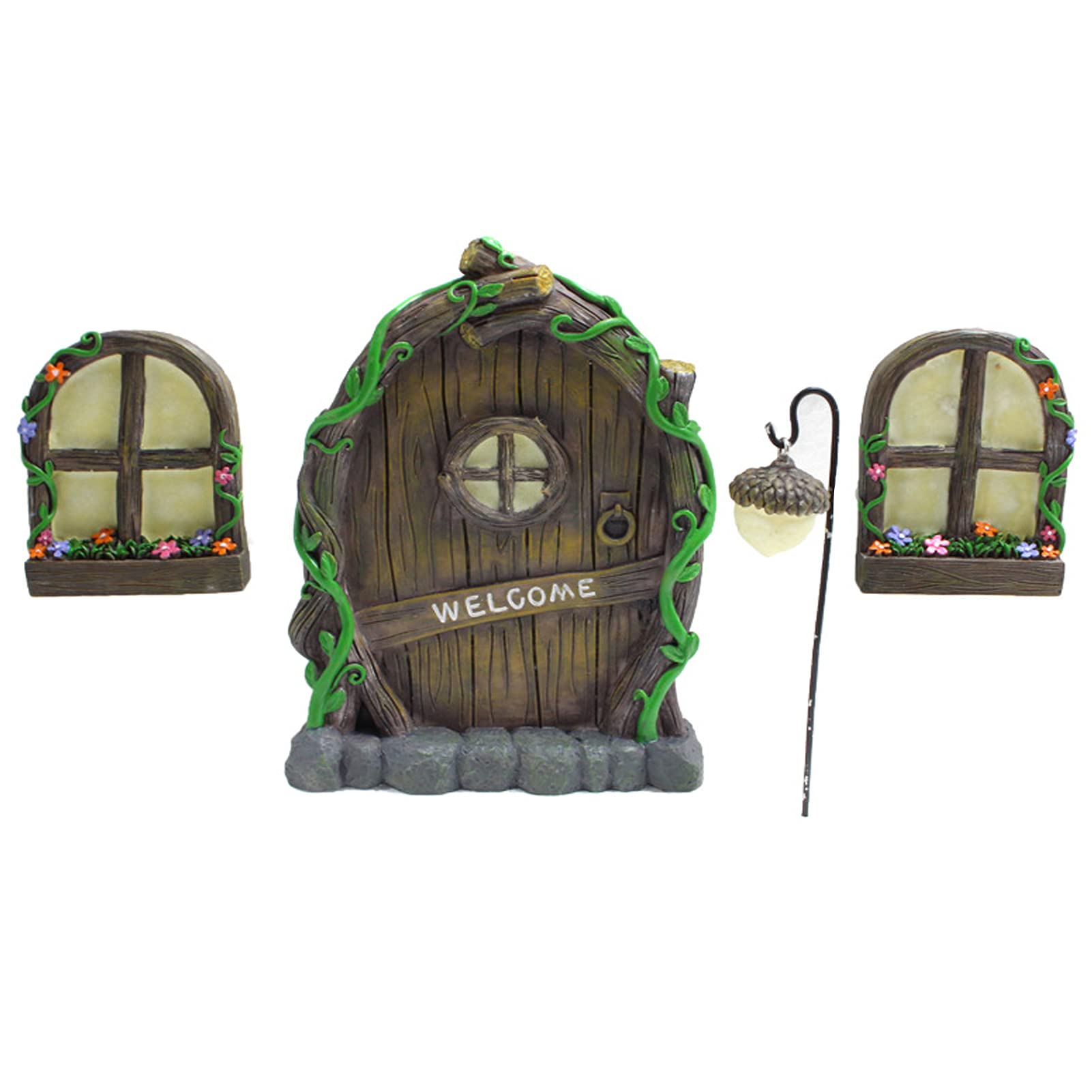 Outdoor Miniature Fairy Door Windows Fairy Lantern for TreGlow in Dark Fairies Yard Art Garden Ornaments Sculpture Noctilucence Decoration for Kids Room Wall Outdoor Decor