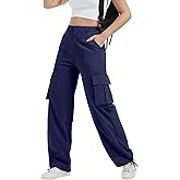 AVAMO Cargo Pants for Women with Pockets High Waist Lightweight Stretchy Hiking Casual Streetwear Baggy Wide Leg Pants