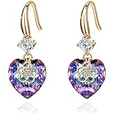Austrian Crystal Hollow Heart Drop Dangle Earrings for Women Fashion 14K Gold Plated Hypoallergenic Jewelry
