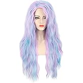 karlery 30'' Adult Women Long Wave Blue and Purple Wig Halloween Cosplay Costume Party Wig