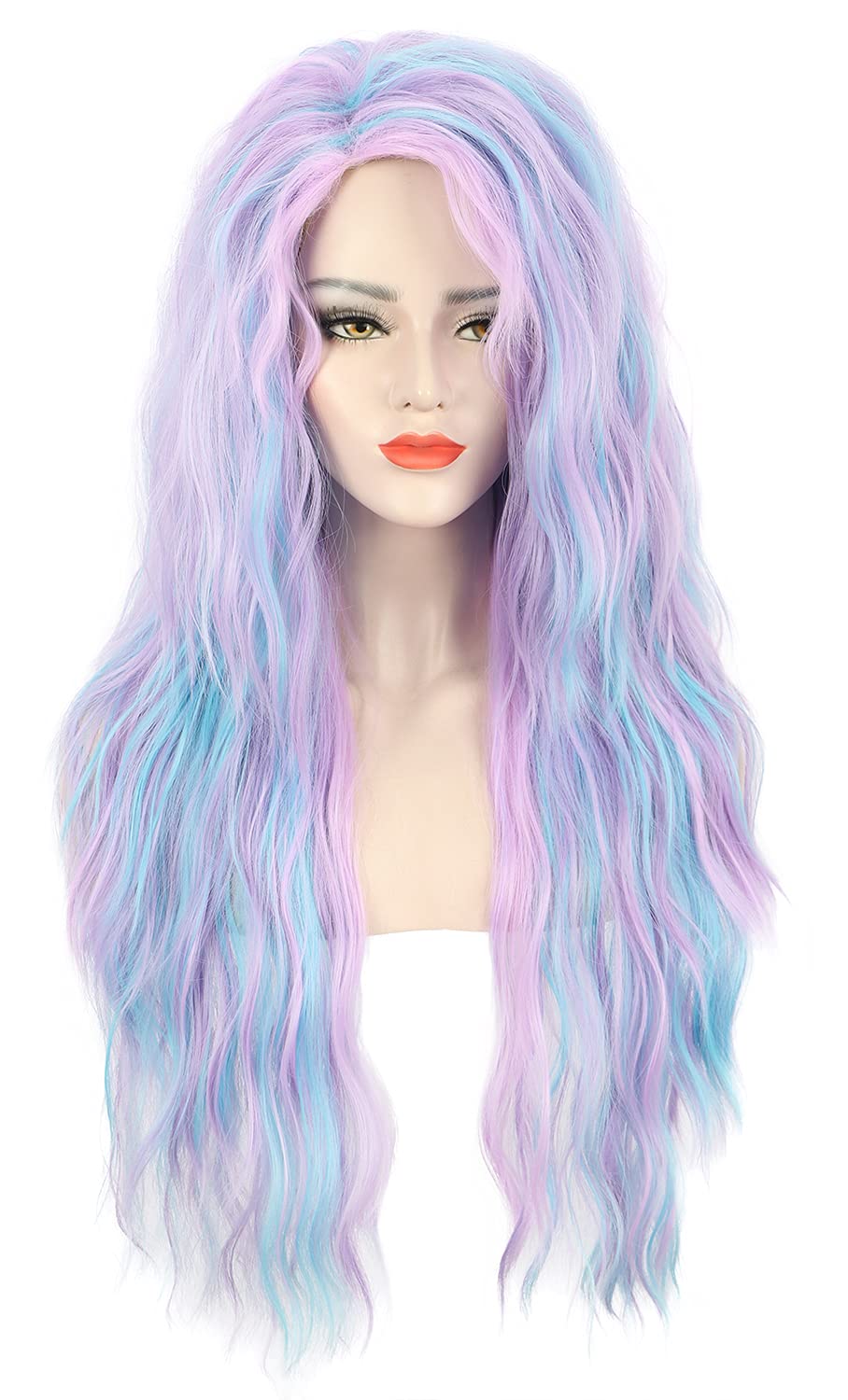 Photo 1 of karlery 30'' Adult Women Long Wave Blue and Purple Wig Halloween Cosplay Costume Party Wig