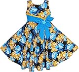 Sunny Fashion Girls Dress Bohemia Gold Blue Bow Tie Everyday Summer