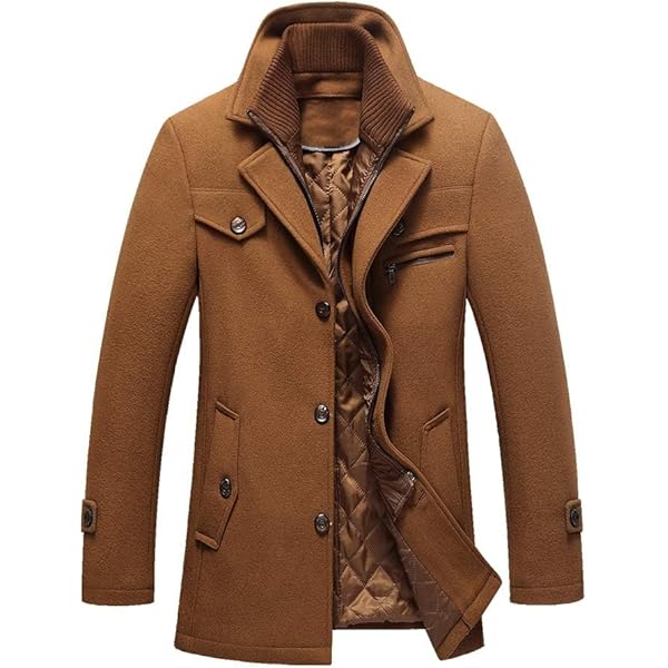 XUETON Men Classic Single Breasted Trench Coat Winter Wool Blend