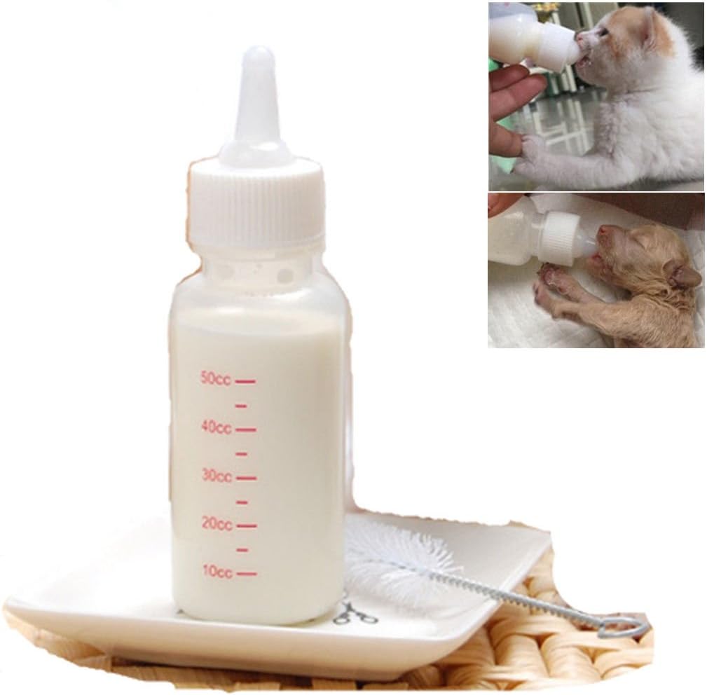 PEIUJIN 50ml Newborn Pet Small Dog Puppy Cat Kitten Rabbit Milk Nursing Care Pup Milk Feeding Bottle Set Milk Feeder (Set A 50ml)