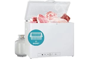 SMETA Propane Freezer Gas/Electric 110v Propane Chest Freezer Outdoor RV Refrigerator Off-grid Living Life Lockable Absorption 2Wway Deep Freezer for Camper Van, Large Capacity 7.1 Cu.Ft, White