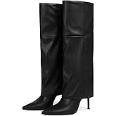 Oiamenne Women's Fold Over Boots Knee High Boots for Women Pointed Toe Stiletto Heel Long Boots Sexy Tall Boots Slip On Fall Winter boots