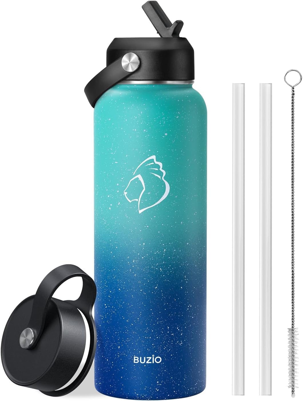 Stainless Steel Water Bottle with Straw, BUZIO Insulated Water Bottle with Straw Lid 1180 ml Vacuum Cold for 48 Hrs, Hot for 24 Hrs Double Wall Wide Mouth BPA Free Leak Proof, Starry Pacific